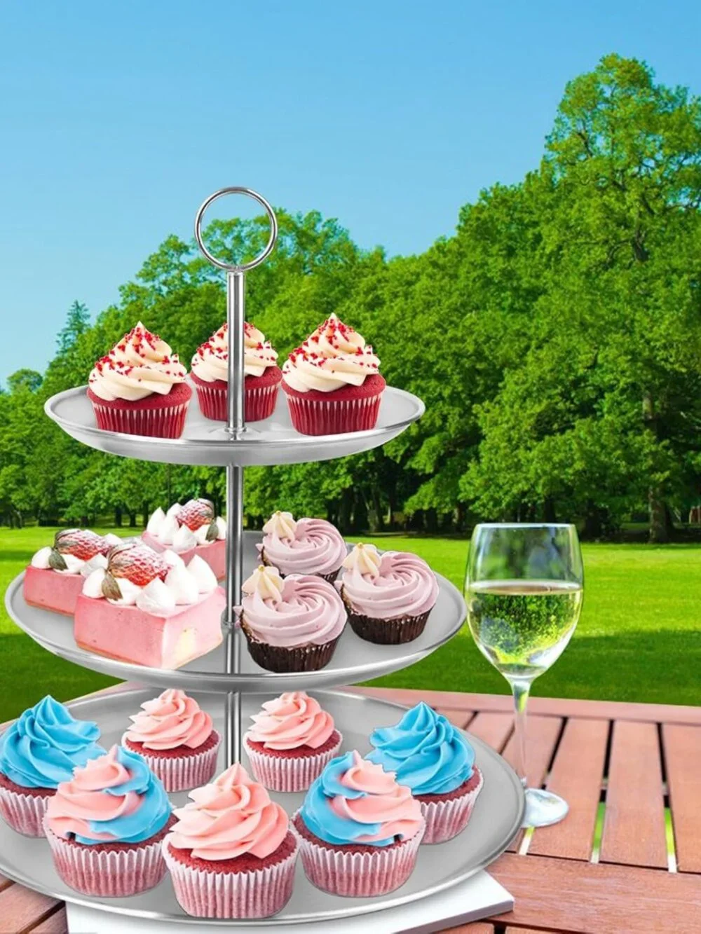 Cupcake Stand 3 Tier – Stainless Steel Cake & Dessert Display Tower for Wedding